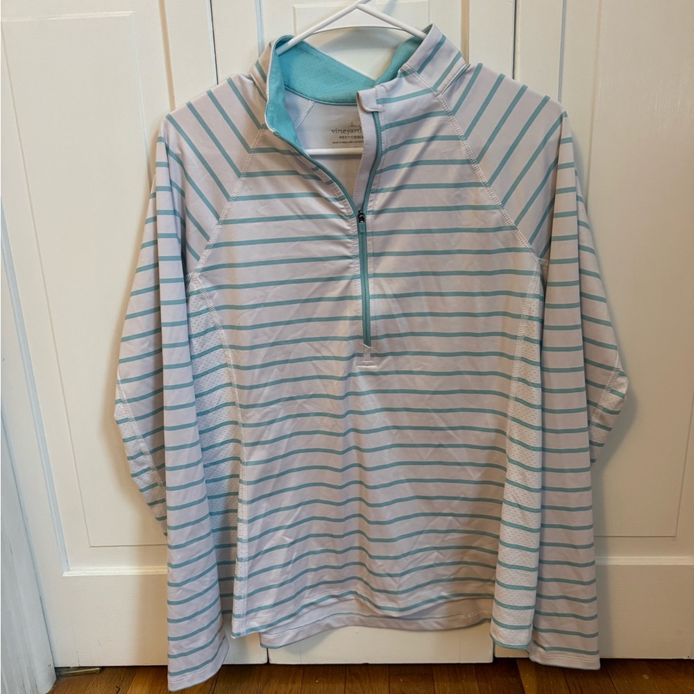 Vineyard Vines Aqua and White Zip-Up